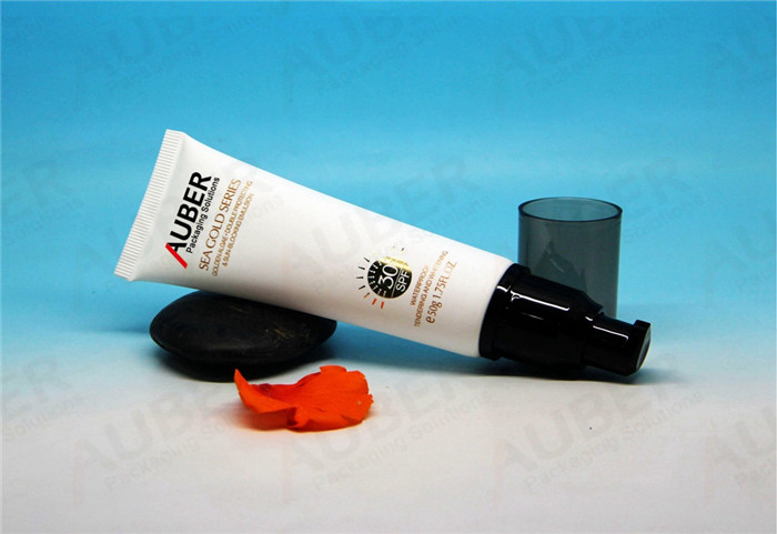 D35mm Cosmetic Tube Packaging with Special Shaped Tail and Octagonal Cap D30mm High Class Airless Cosmetic Pump Tube for Suncreen Cream with Colored Cap