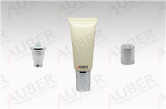 d35mm yellow cosmetic pump tube with silver metalized cap for personal care products