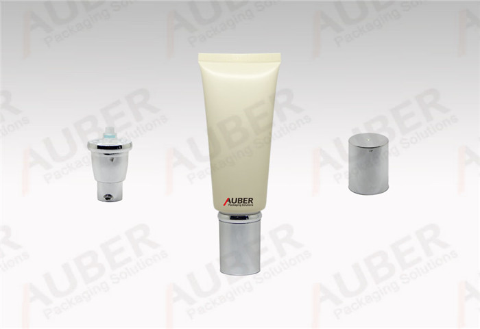 D35mm yellow cosmetic pump tube with silver metalized cap for Personal Care products