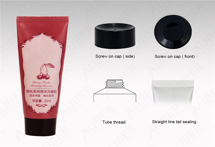 D25mm Cherry Aluminum Facial Cleanser Tube with Black Screw On Cap