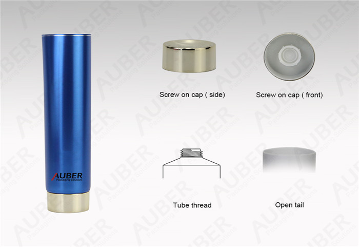 D40mm Ocean Blue Metal Glossy Squeeze Tubes With Metalized Screw On Cap